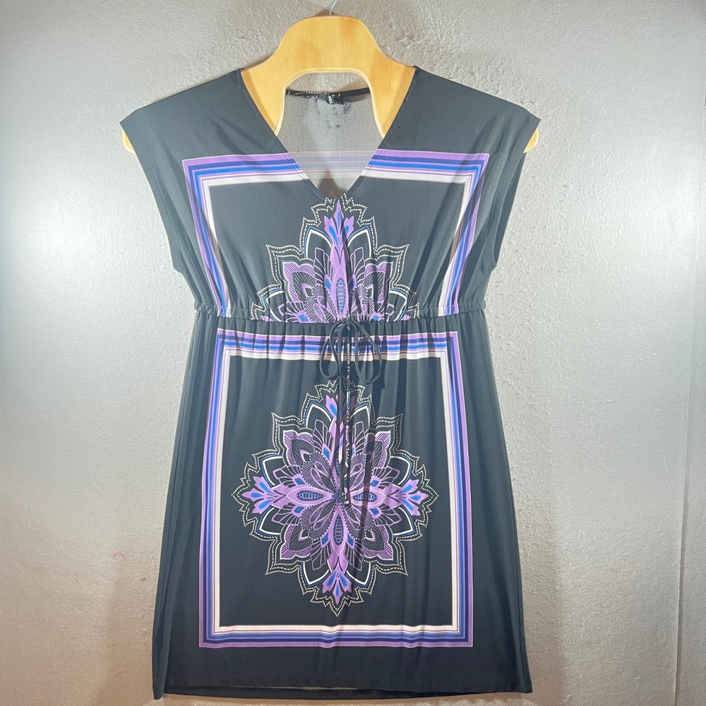 1192 | Boho Mandala Empire Waist Geometric Summer Rayon Blend Dress Purple 16